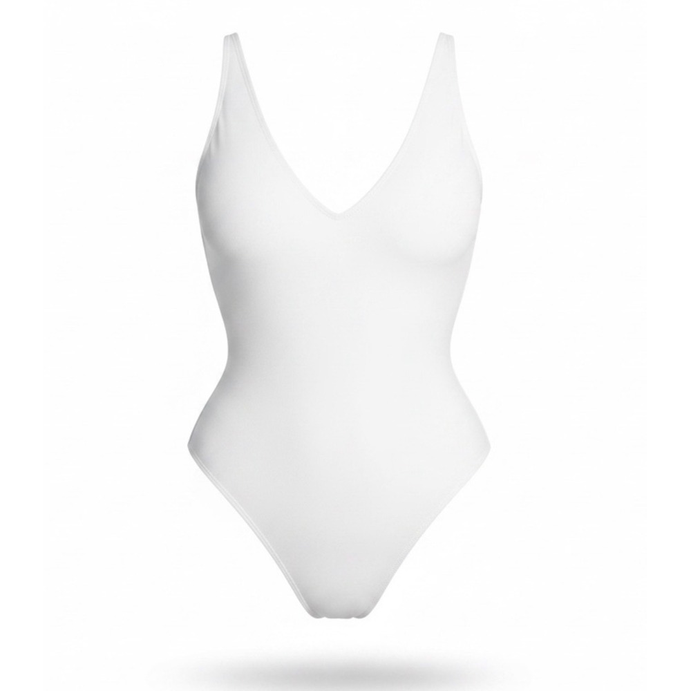 TA3 Plungey One Piece Swimsuit White NWT Size Large Short Corset Sculpting